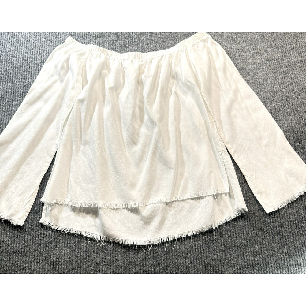 Cloth & Stone Top Blouse White Womens Medium Off The Shoulder Raw Hem Coastal